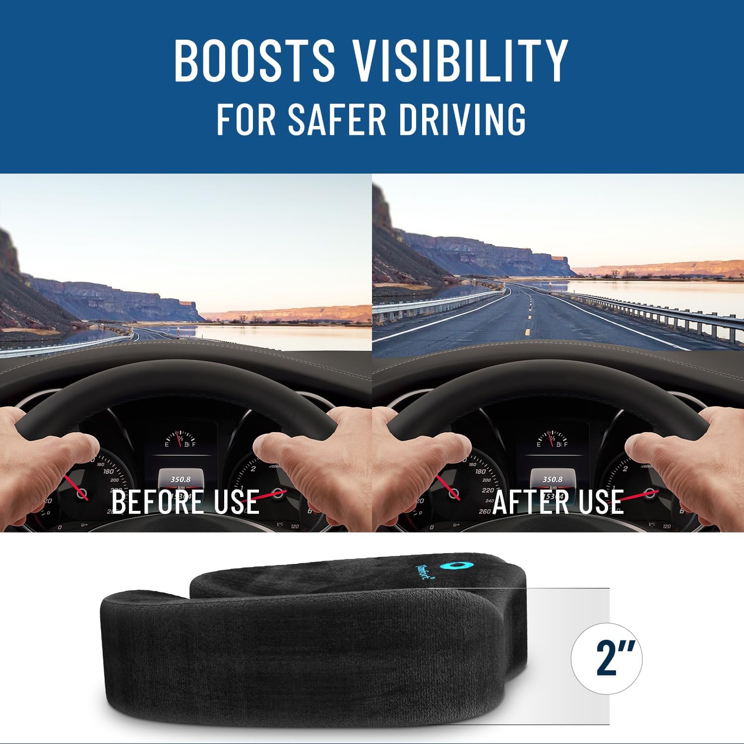 Everlasting Comfort Memory Foam Car Seat Cushion - Tailbone Pain Relief, Driving Seat Cushion for Short People - Office, Wheelchair, Gaming Chair, Travel - Non-Slip, Washable Cover